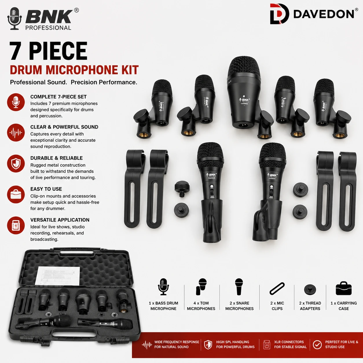 Professional bnk 7 piece drums microphone