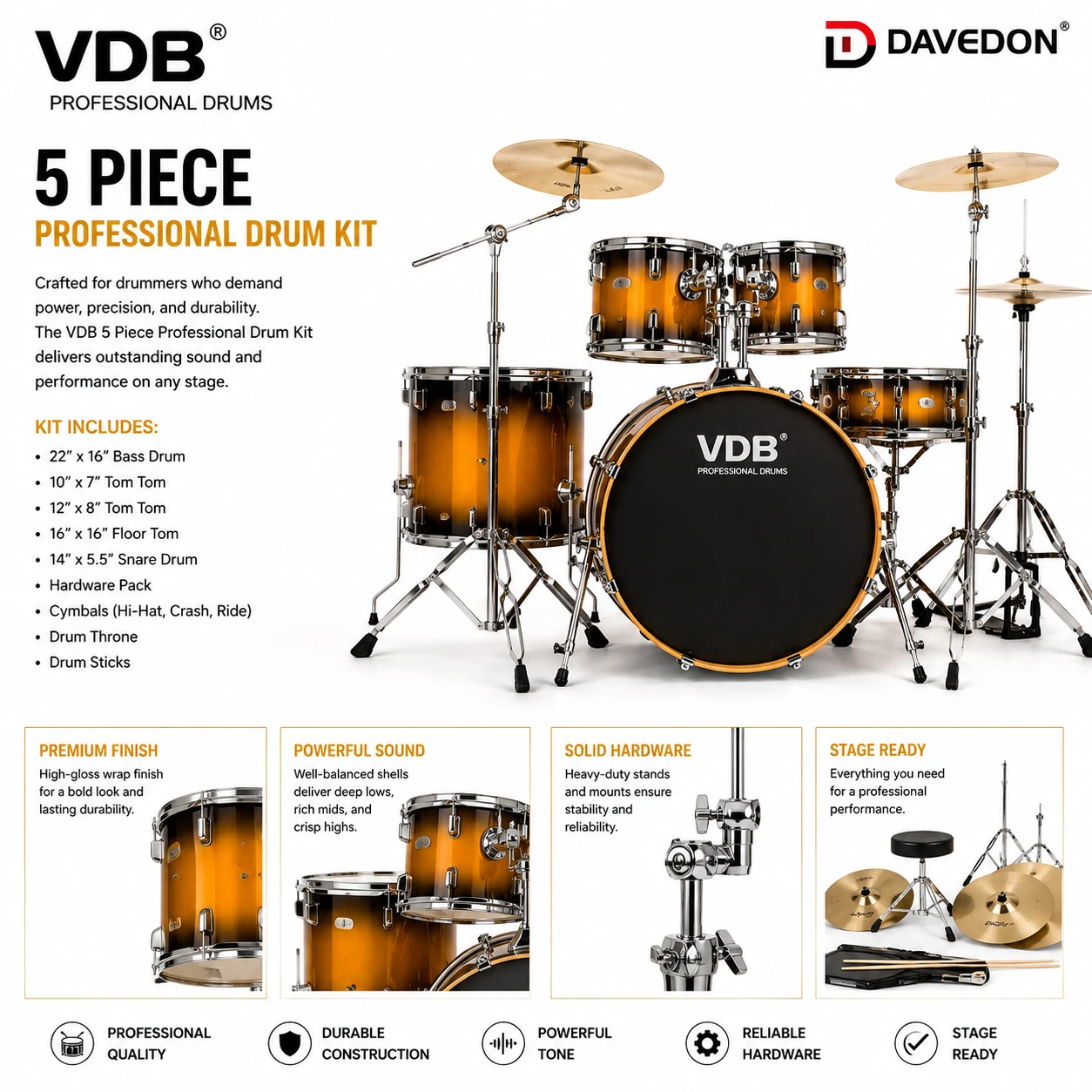 Quality 5 piece professional drum
