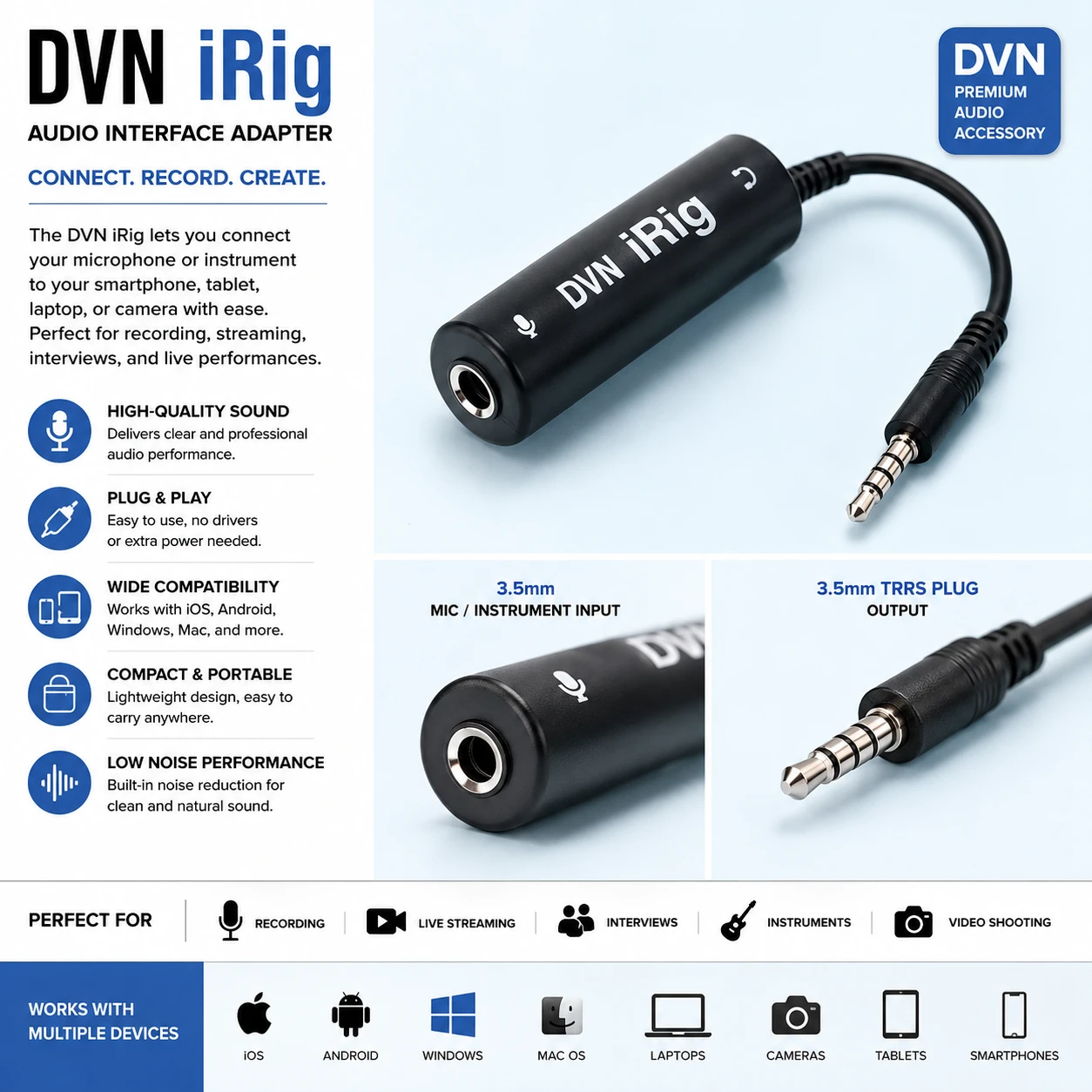 DVN Professional iRig Mobile Audio Interface - Recording & Streaming